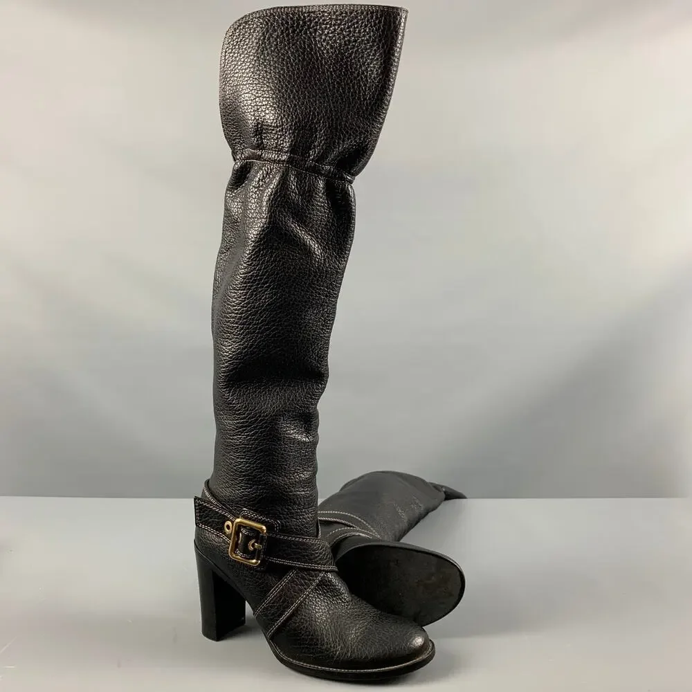 DOLCE & GABBANA Size 10 Black Leather Pebble Grain Ankle Strap Boots - Picture 5 of 7